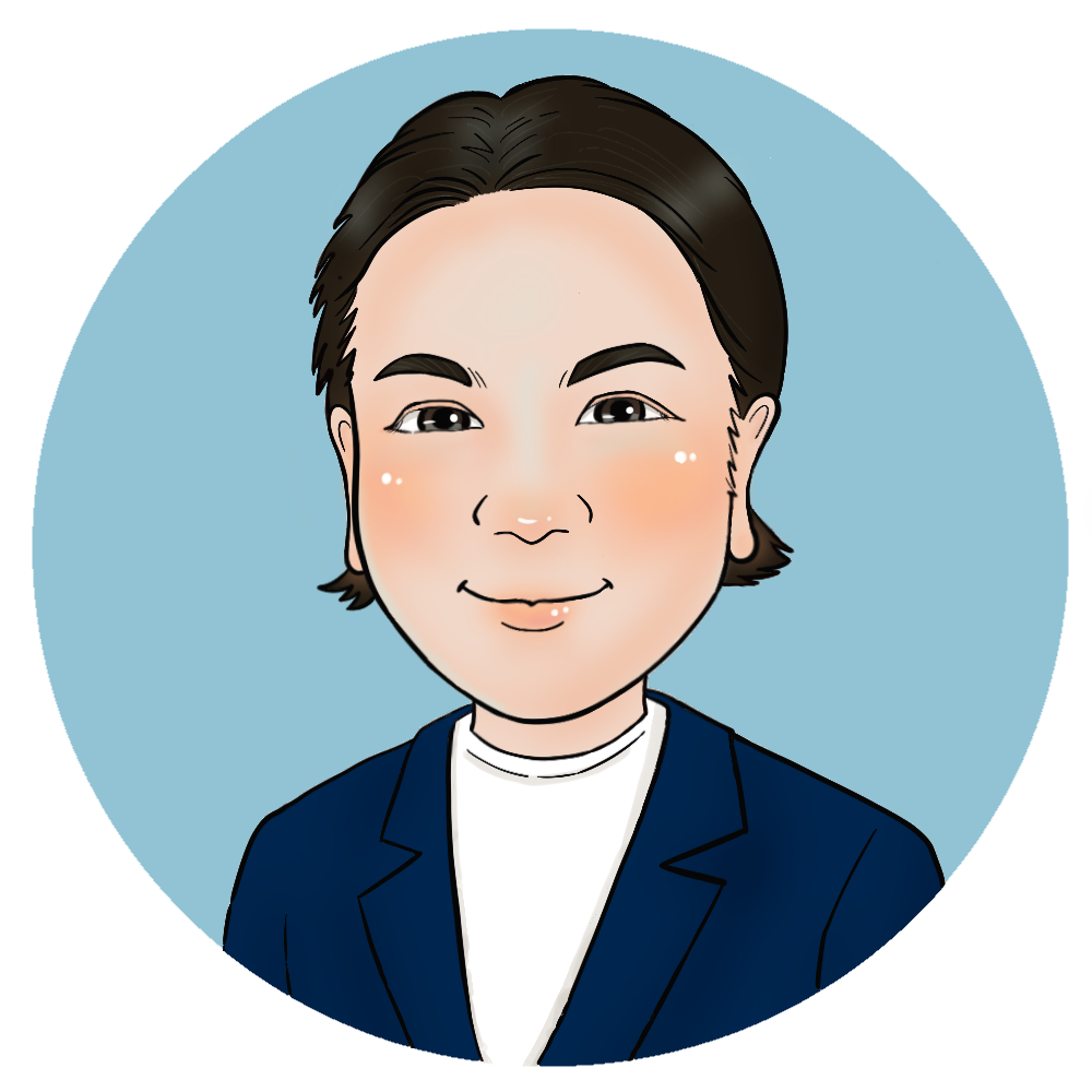 Web制作者のプロフィール用似顔絵イラスト。親しみやすい表情のバストアップ画像